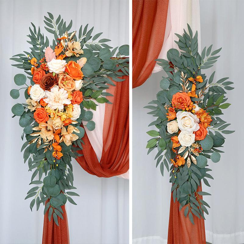 Vintage Orange Simulation Silk Flower Fascia Arch Flower Outdoor Wedding Scene Decoration